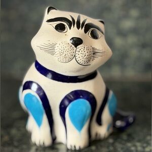 Mexican Hand Painted Tonala Folk Art Cat Figurine